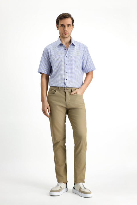Medium Navy Short Sleeve Regular Fit Patterned Cotton Shirt