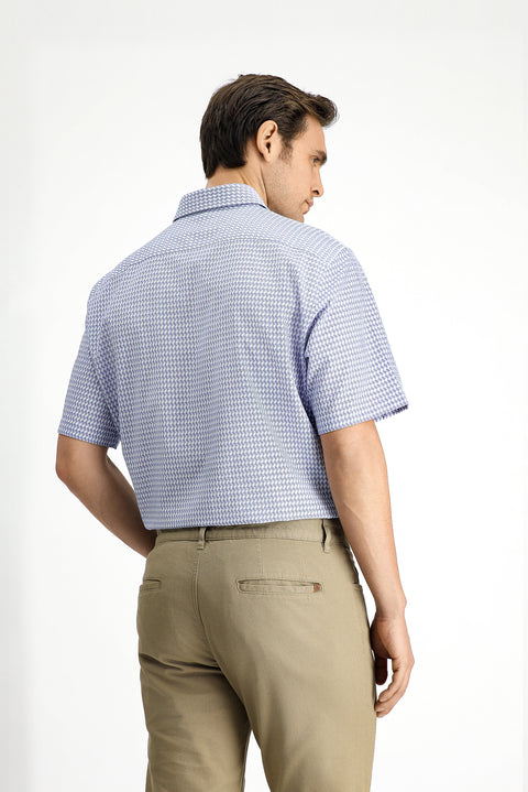 Medium Navy Short Sleeve Regular Fit Patterned Cotton Shirt