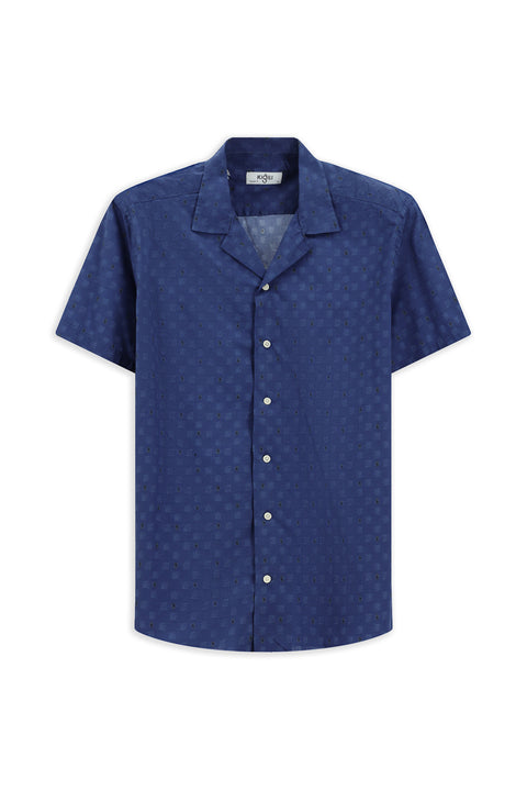 Indigo Short Sleeve Regular Fit Patterned Cotton Shirt