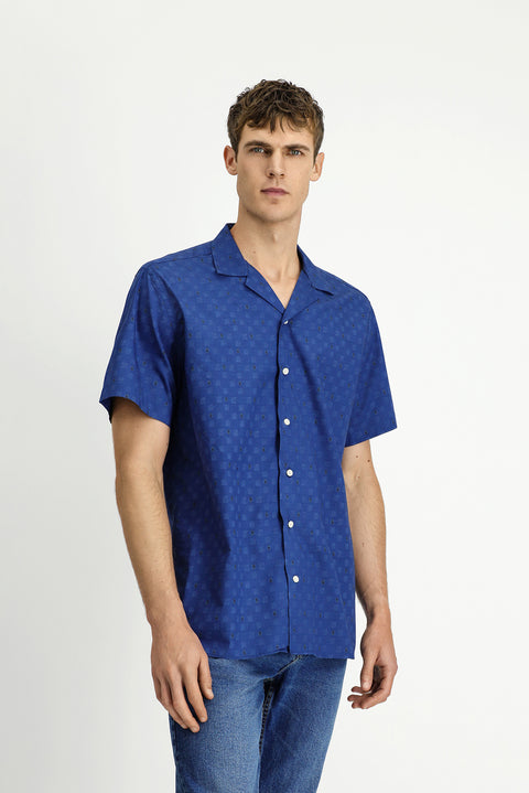 Indigo Short Sleeve Regular Fit Patterned Cotton Shirt