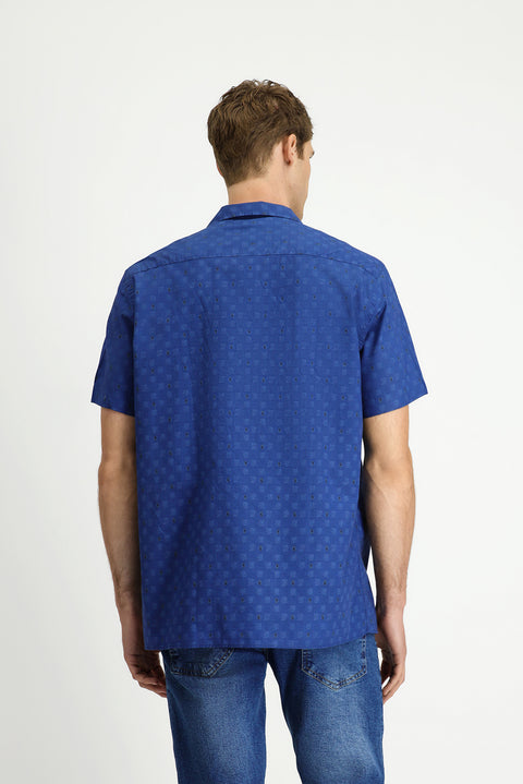 Indigo Short Sleeve Regular Fit Patterned Cotton Shirt