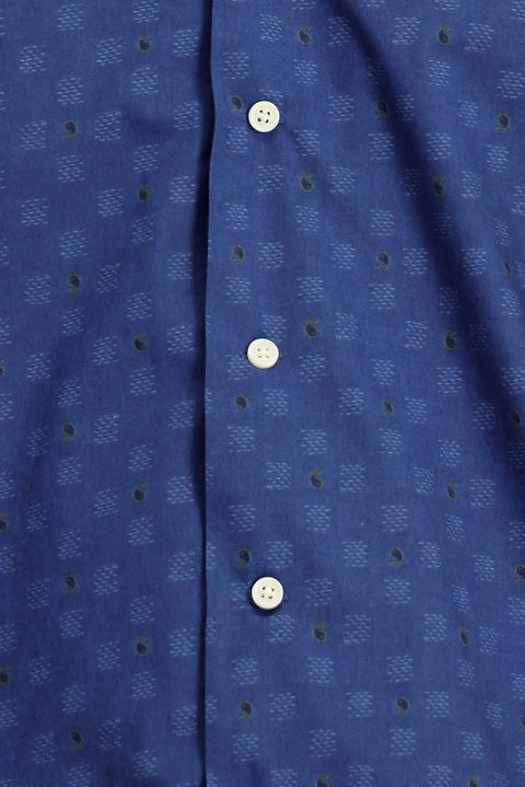 Indigo Short Sleeve Regular Fit Patterned Cotton Shirt