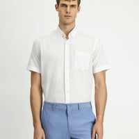 White Short Sleeve Regular Fit Button-Down Collar Cotton Shirt