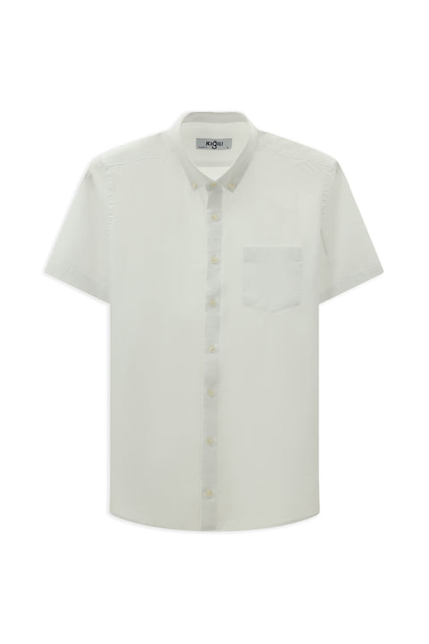 White Short Sleeve Regular Fit Button-Down Collar Cotton Shirt