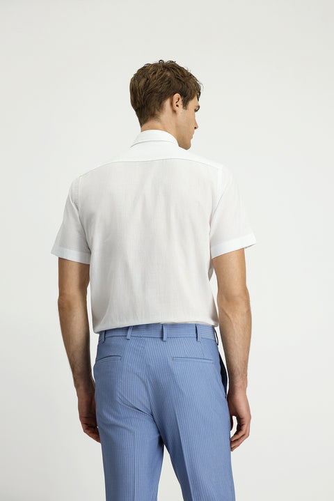 White Short Sleeve Regular Fit Button-Down Collar Cotton Shirt