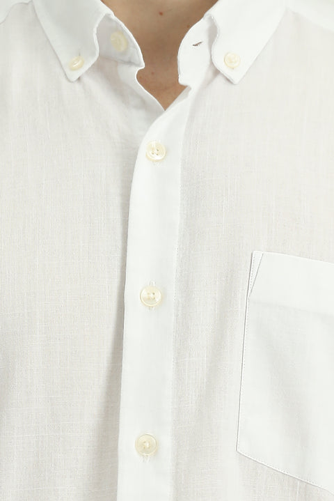 White Short Sleeve Regular Fit Button-Down Collar Cotton Shirt