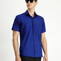 Medium Navy Short Sleeve Regular Fit Cotton Non-Iron Shirt