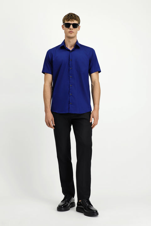 Medium Navy Short Sleeve Regular Fit Cotton Non-Iron Shirt