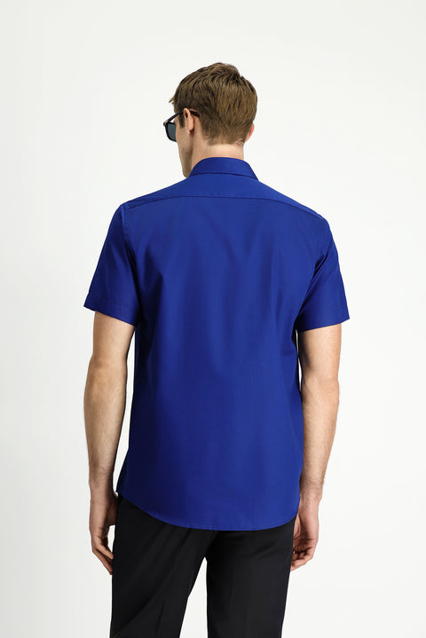 Medium Navy Short Sleeve Regular Fit Cotton Non-Iron Shirt