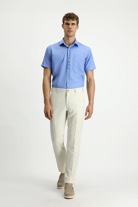 Açık Mavi Kısa Kol Regular Fit Pamuklu Non Iron Gömlek