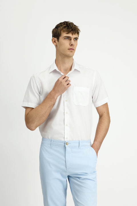 Beyaz Kısa Kol Regular Fit Pamuklu Non Iron Gömlek