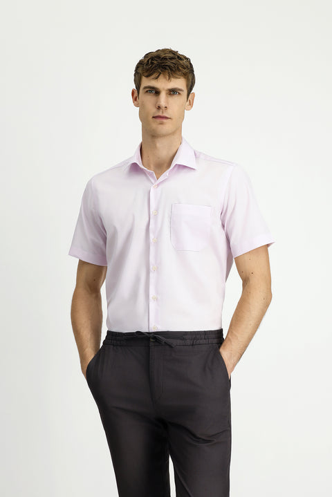 Toz Pembe Kısa Kol Regular Fit Pamuklu Non Iron Gömlek