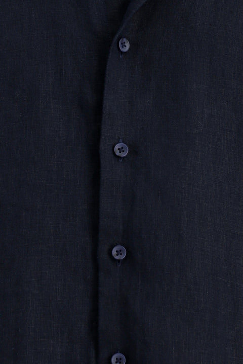 Dark Navy Short Sleeve Regular Fit Button-Down Collar Linen Shirt