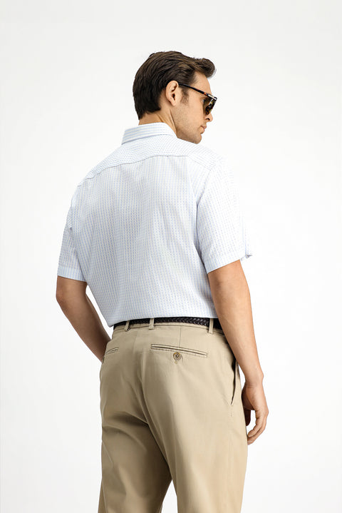 Light Blue Short Sleeve Regular Fit Cotton Striped Shirt