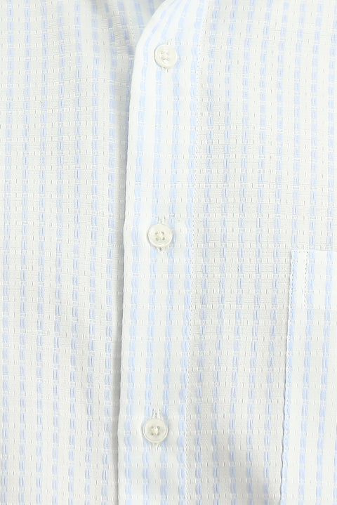 Light Blue Short Sleeve Regular Fit Cotton Striped Shirt
