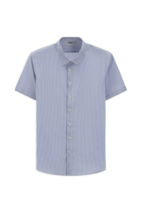 Blue Short Sleeve Regular Fit Striped Cotton Easy-Iron Shirt