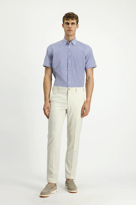Blue Short Sleeve Regular Fit Striped Cotton Easy-Iron Shirt