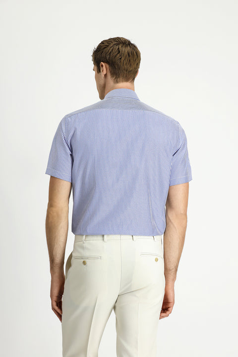Blue Short Sleeve Regular Fit Striped Cotton Easy-Iron Shirt