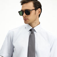Light Blue Short Sleeve Regular Fit Plaid Cotton Easy-Iron Shirt