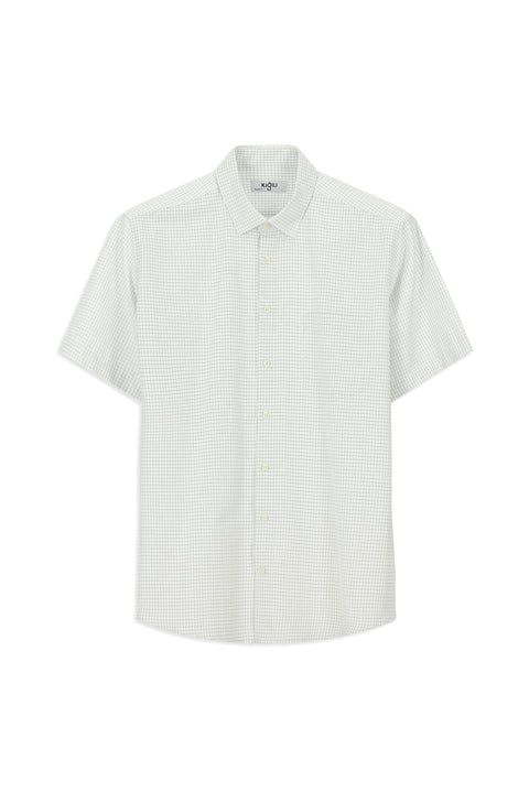 White Short Sleeve Regular Fit Plaid Cotton Easy-Iron Shirt