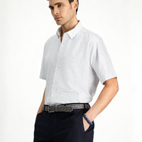 White Short Sleeve Regular Fit Plaid Cotton Easy-Iron Shirt