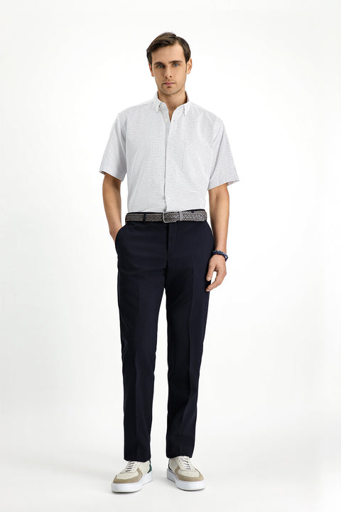 White Short Sleeve Regular Fit Plaid Cotton Easy-Iron Shirt