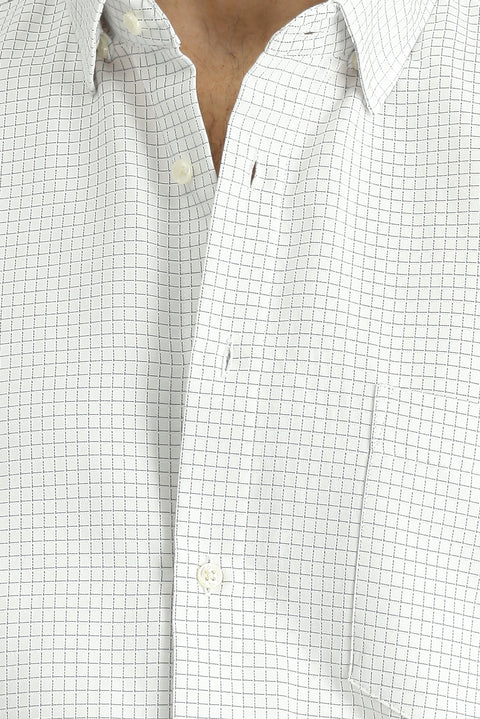 White Short Sleeve Regular Fit Plaid Cotton Easy-Iron Shirt
