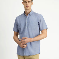Medium Navy Short Sleeve Regular Fit Button-Down Collar Cotton Shirt