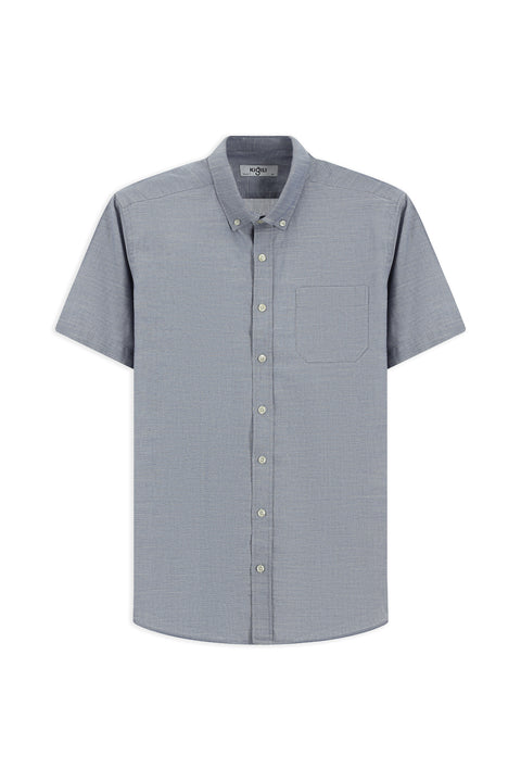 Medium Navy Short Sleeve Regular Fit Button-Down Collar Cotton Shirt