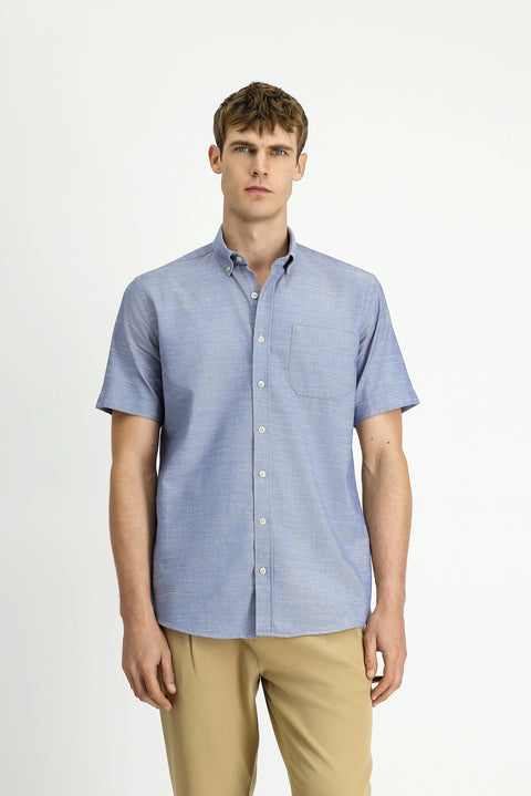 Medium Navy Short Sleeve Regular Fit Button-Down Collar Cotton Shirt