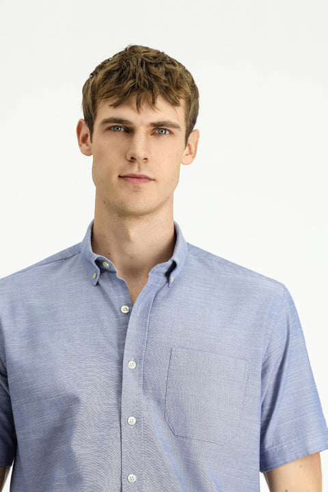 Medium Navy Short Sleeve Regular Fit Button-Down Collar Cotton Shirt