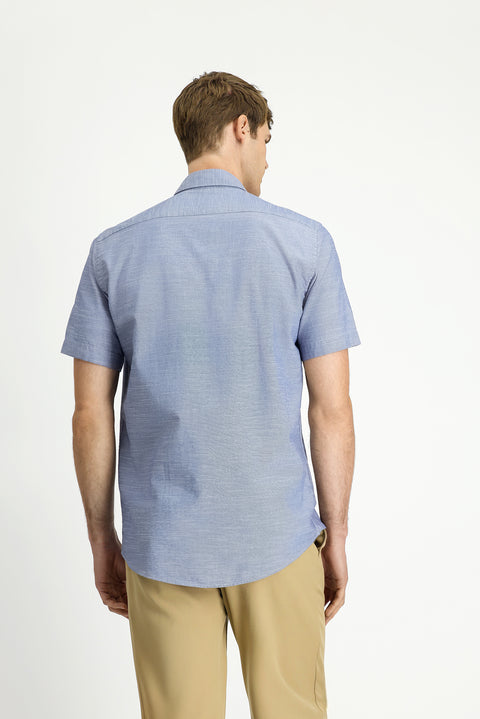 Medium Navy Short Sleeve Regular Fit Button-Down Collar Cotton Shirt