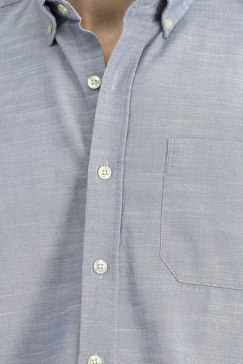 Medium Navy Short Sleeve Regular Fit Button-Down Collar Cotton Shirt