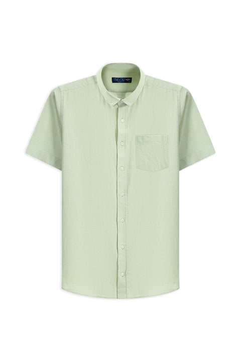 Aqua Green Short Sleeve Relaxed Fit Button-Down Collar Linen-Look Cotton Sport Shirt