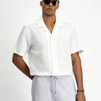 White Short Sleeve Regular Fit Sporty Patterned Cotton Waffle Shirt