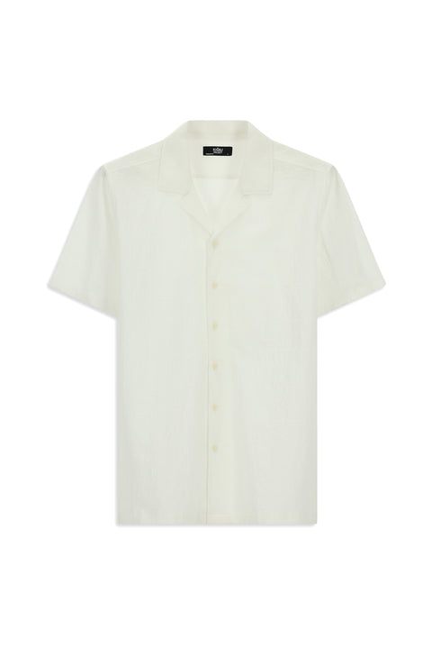 White Short Sleeve Regular Fit Sporty Patterned Cotton Waffle Shirt