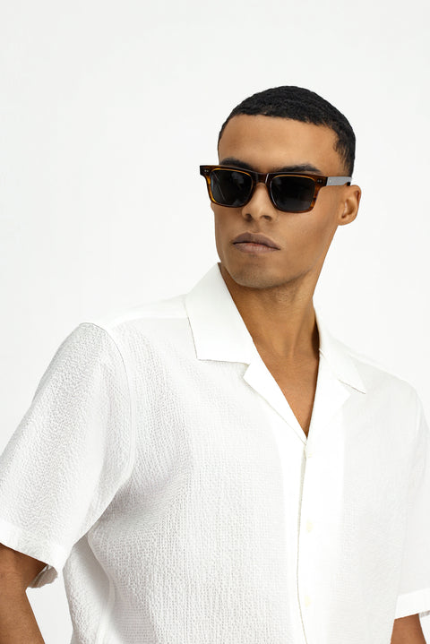 White Short Sleeve Regular Fit Sporty Patterned Cotton Waffle Shirt