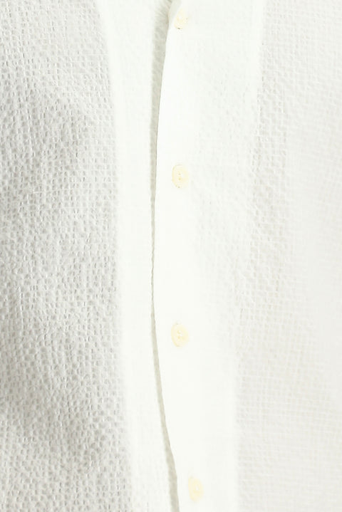 White Short Sleeve Regular Fit Sporty Patterned Cotton Waffle Shirt