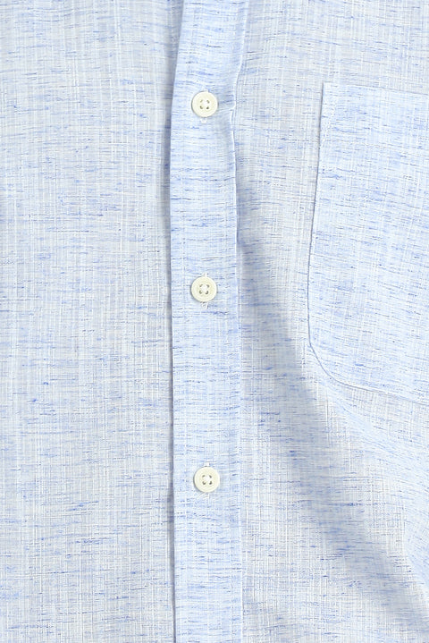Light Navy Short Sleeve Regular Fit Button-Down Collar Patterned Cotton Shirt