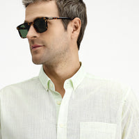 Mint Green Short Sleeve Regular Fit Button-Down Collar Patterned Cotton Shirt