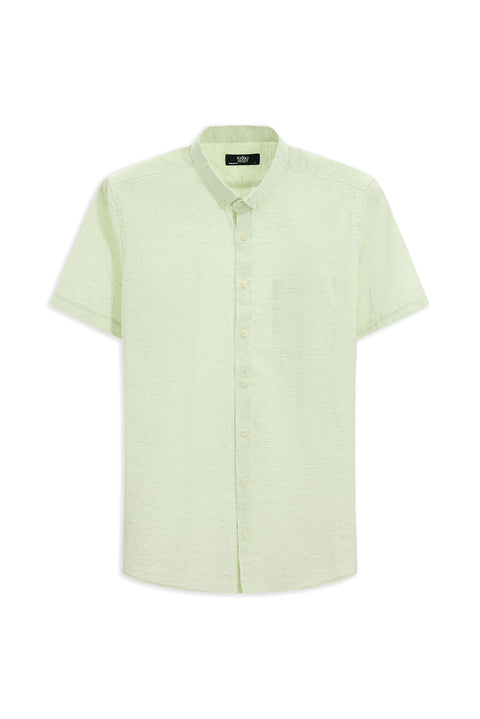 Mint Green Short Sleeve Regular Fit Button-Down Collar Patterned Cotton Shirt
