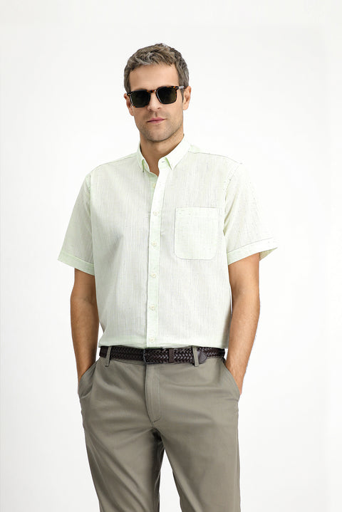 Mint Green Short Sleeve Regular Fit Button-Down Collar Patterned Cotton Shirt