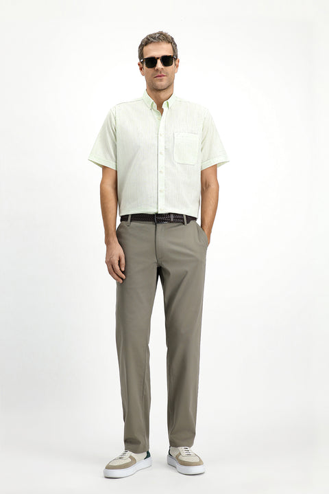 Mint Green Short Sleeve Regular Fit Button-Down Collar Patterned Cotton Shirt