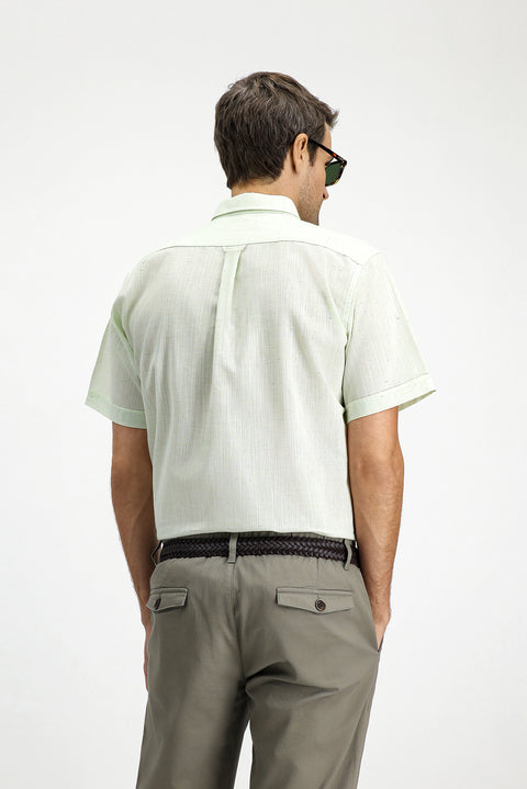 Mint Green Short Sleeve Regular Fit Button-Down Collar Patterned Cotton Shirt