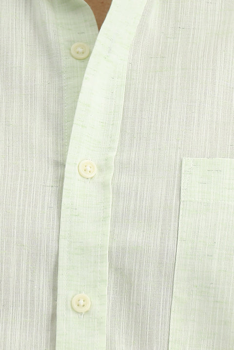Mint Green Short Sleeve Regular Fit Button-Down Collar Patterned Cotton Shirt