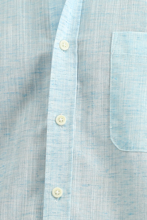 Light Turquoise Short Sleeve Regular Fit Button-Down Collar Patterned Cotton Shirt