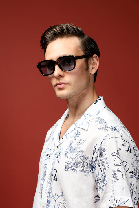 White Short Sleeve Regular Fit Cotton Linen Blend Printed Shirt