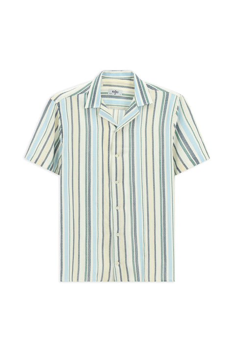 Light Navy Short Sleeve Regular Fit Cotton Sport Striped Shirt