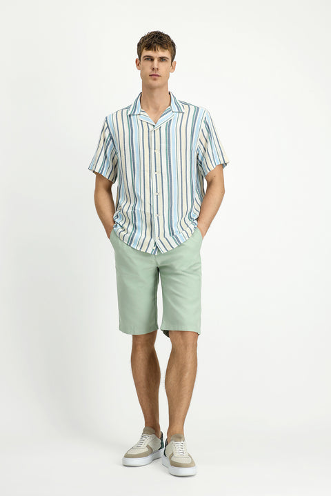 Light Navy Short Sleeve Regular Fit Cotton Sport Striped Shirt