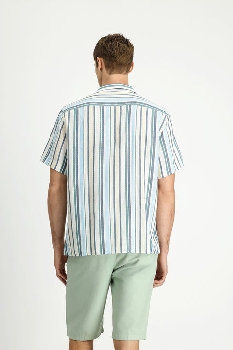 Light Navy Short Sleeve Regular Fit Cotton Sport Striped Shirt